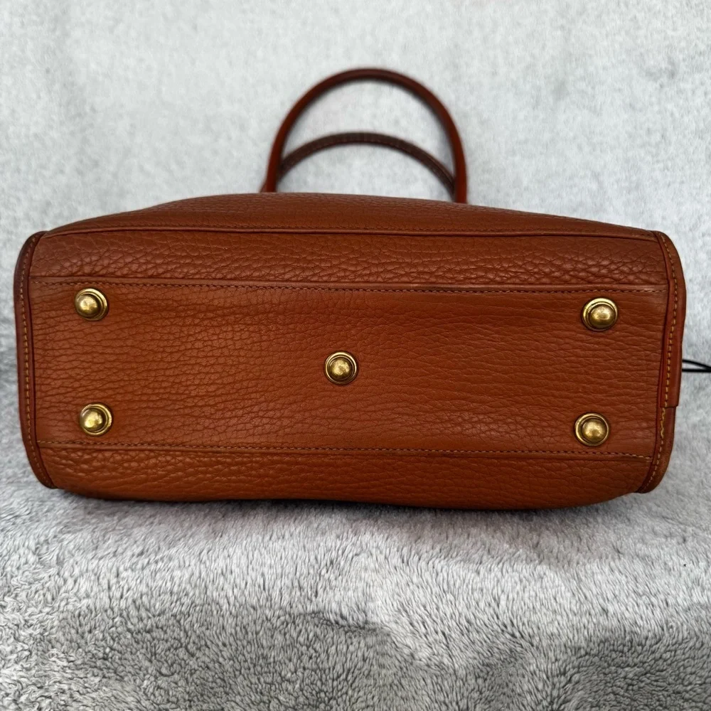 90s VINTAGE Dooney & Bourke Clean AWL Zip Top Satchel British Tan – MADE IN USA - Picture 13 of 16
